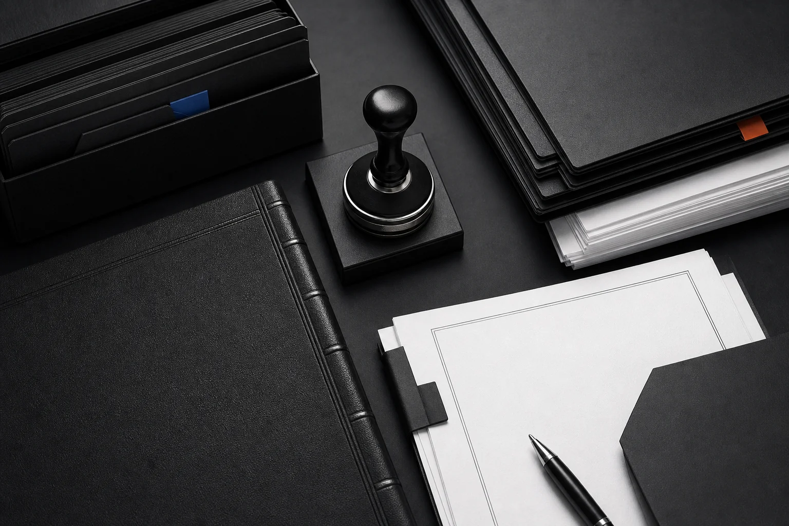 Company secretarial records arranged on a working desk